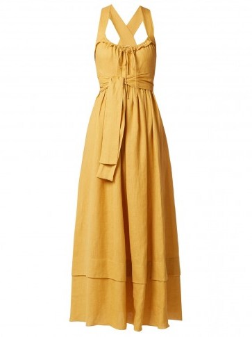 THREE GRACES LONDON Joan tie-waist linen dress ~ mustard-yellow sundresses - flipped