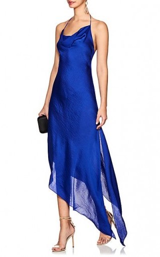 JUAN CARLOS OBANDO Washed Satin Backless Gown ~ blue asymmetric halter gowns - flipped