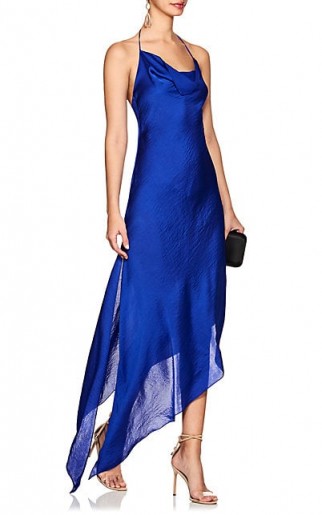 JUAN CARLOS OBANDO Washed Satin Backless Gown ~ blue asymmetric halter gowns