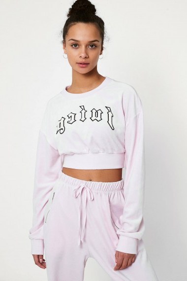 Juicy Couture X VFILES Pink Velour Crew Neck Sweatshirt – cropped logo print sweatshirts - flipped