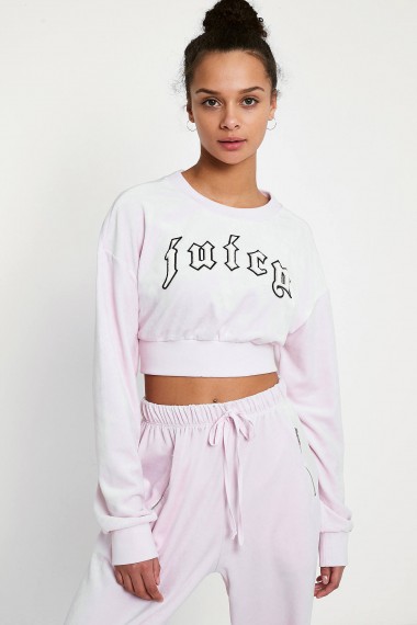 Juicy Couture X VFILES Pink Velour Crew Neck Sweatshirt – cropped logo print sweatshirts