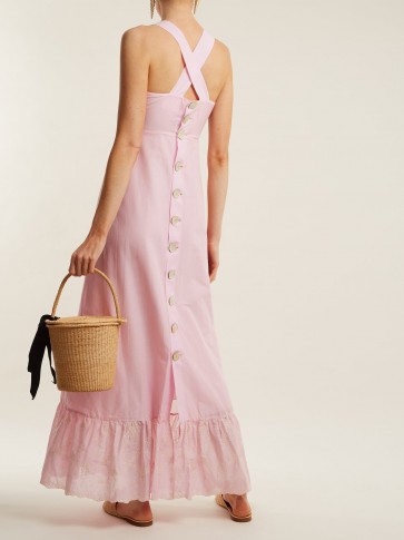 ATHENA PROCOPIOU Julia back-button dress ~ pink frill hem maxi dresses