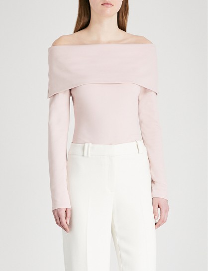 KAREN MILLEN Folded off-the-shoulder jersey top ~ pink bardot tops