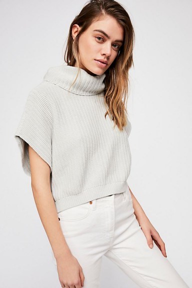 Free People Keep It Simple Vest in Ice | light grey high neck knitted tops - flipped