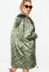MISSGUIDED khaki jacquard camo parka jacket / green printed jackets