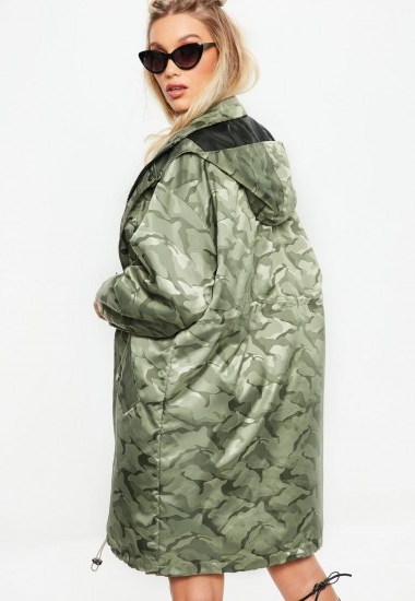 MISSGUIDED khaki jacquard camo parka jacket / green printed jackets - flipped