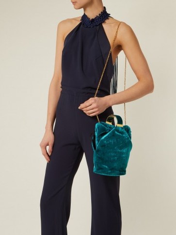 BIENEN-DAVIS Kit teal-green velvet clutch ~ luxe gold chain shoulder strap bags - flipped