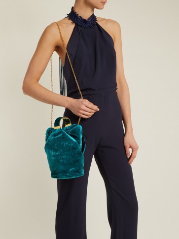 BIENEN-DAVIS Kit teal-green velvet clutch ~ luxe gold chain shoulder strap bags