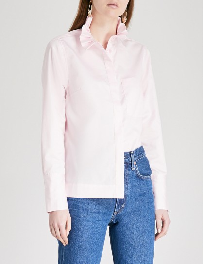 KITRI Ivy frilled-collar cotton-poplin shirt ~ pink ruffle neck shirts