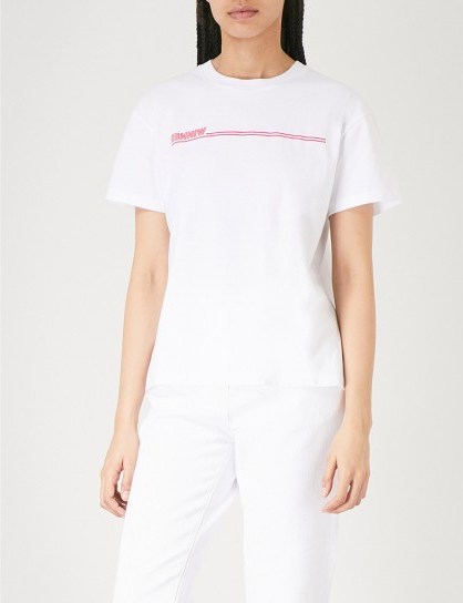 KITRI Winner cotton-jersey T-shirt / white slogan short sleeve t-shirts - flipped