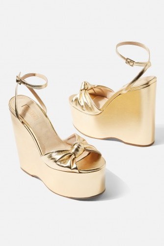 Topshop Knot Two Part Wedges | gold metallic wedges | shoe envy | 70s style glamour - flipped