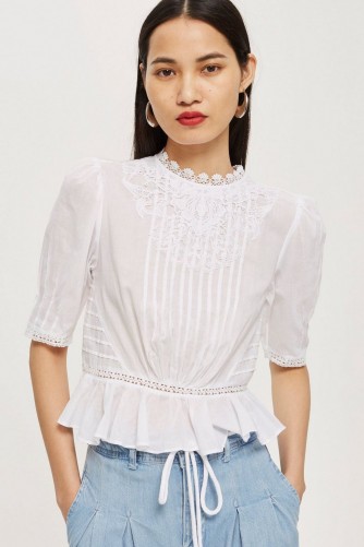 Topshop Lace Puff Sleeve Top | romantic white tops