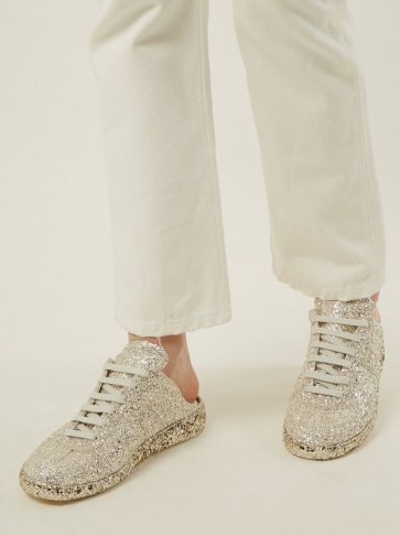 MAISON MARGIELA Lace-up backless glitter-embellished trainers | sports luxe | slip-on sneakers - flipped