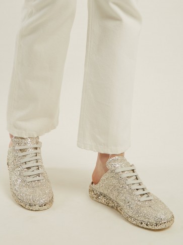 MAISON MARGIELA Lace-up backless glitter-embellished trainers | sports luxe | slip-on sneakers