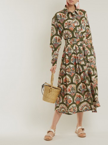 RHODE RESORT Laura floral-print cotton dress / green belted spring-time dresses