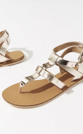 WAREHOUSE LEATHER T-BAR SANDAL Gold | metallic summer sandals - flipped