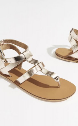 WAREHOUSE LEATHER T-BAR SANDAL Gold | metallic summer sandals