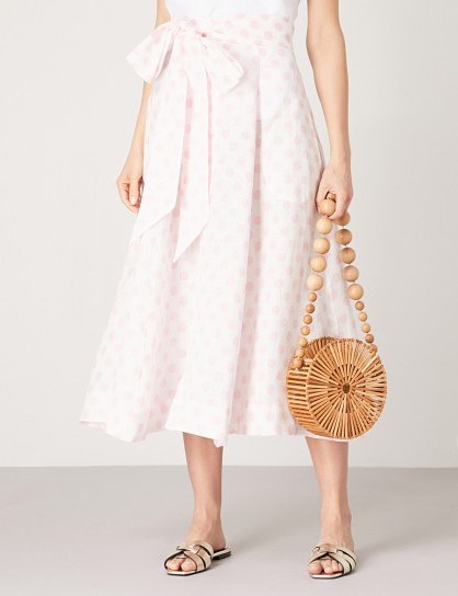 LISA MARIE FERNANDEZ Polka-dot linen skirt pink and white – spot print beach skirts - flipped