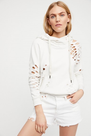 NSF Lisse Pullover in Soft White | distressed hoodies
