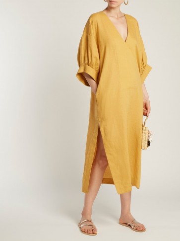 THREE GRACES LONDON Livietta linen kaftan ~ yellow vacation dresses