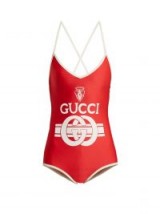 GUCCI Logo-print body / strappy red designer bosysuit