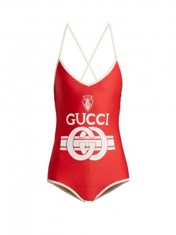 GUCCI Logo-print body / strappy red designer bosysuit
