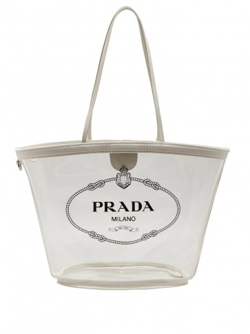 PRADA Logo-print plexi tote ~ clear plastic shopper