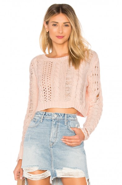 Lovers + Friends DISTRESS ME OUT SWEATER Light Pink | distressed cropped jumpers