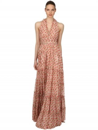 LUISA BECCARIA ROSES PRINTED GEORGETTE DRESS / pink floral maxi dresses - flipped