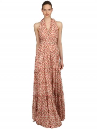 LUISA BECCARIA ROSES PRINTED GEORGETTE DRESS / pink floral maxi dresses