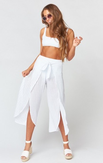 SHOW ME YOUR MUMU MACARENA PANTS WITH BIG BOW ~ SHADOW GAUZE WHITE | front slit cropped trousers - flipped