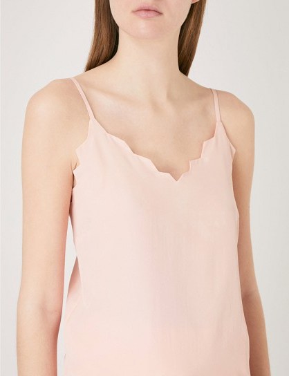 MAJE Lunia scalloped silk-crepe top – pink strappy tops - flipped