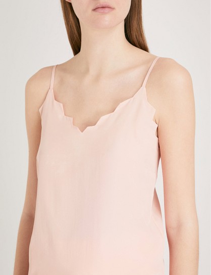 MAJE Lunia scalloped silk-crepe top – pink strappy tops