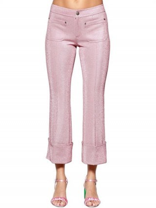 MARCO DE VINCENZO FLARED LUREX PANTS / shimmering pink cropped trousers - flipped