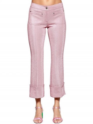 MARCO DE VINCENZO FLARED LUREX PANTS / shimmering pink cropped trousers