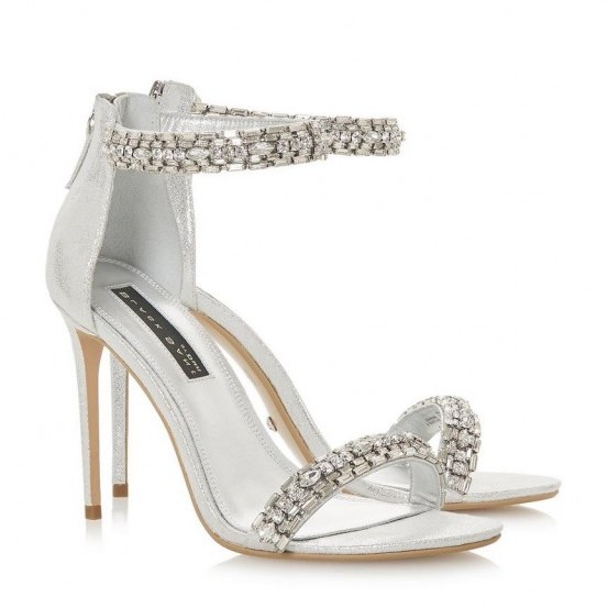 DUNE Marniee – Silver Bejewelled Open Toe Sandal | metallic jewelled sandals - flipped