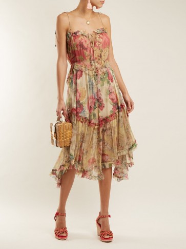 ZIMMERMANN Melody Floating floral-print silk dress ~ strappy frill trimmed dresses
