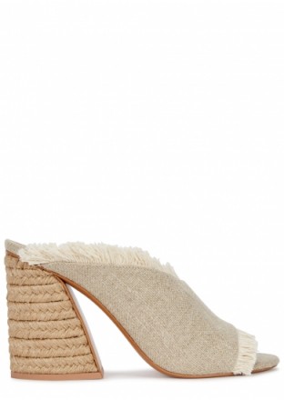 MERCEDES CASTILLO Izar ecru frayed canvas mules ~ angled block heels