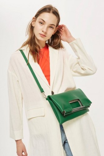 Topshop Metal Handle Clutch Bag | green fold-over bags - flipped
