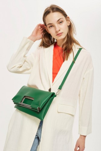 Topshop Metal Handle Clutch Bag | green fold-over bags