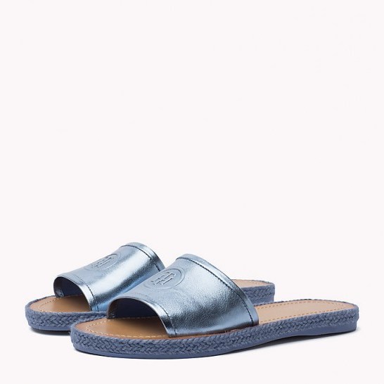 TOMMY HILFIGER METALLIC MULES in ENGLISH MANOR | blue leather sliders - flipped