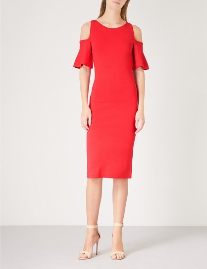 MICHAEL MICHAEL KORS Cold-shoulder fitted knitted dress true red - flipped