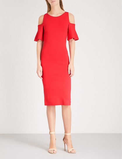MICHAEL MICHAEL KORS Cold-shoulder fitted knitted dress true red
