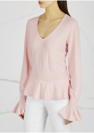 MILLY Light pink stretch-knit jumper ~ frill trim jumpers
