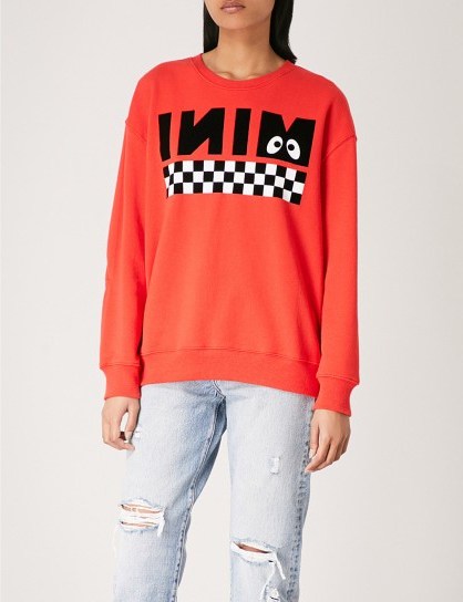 MINI CREAM Checkerboard cotton-jersey sweatshirt / red logo print sweatshirts - flipped