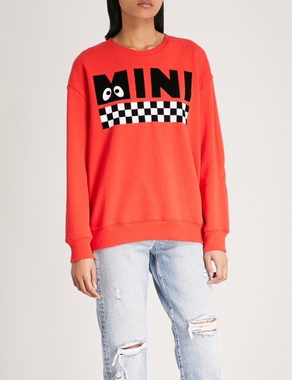 MINI CREAM Checkerboard cotton-jersey sweatshirt / red logo print sweatshirts