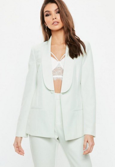 Missguided mint green skinny tux blazer – tailored style jackets - flipped
