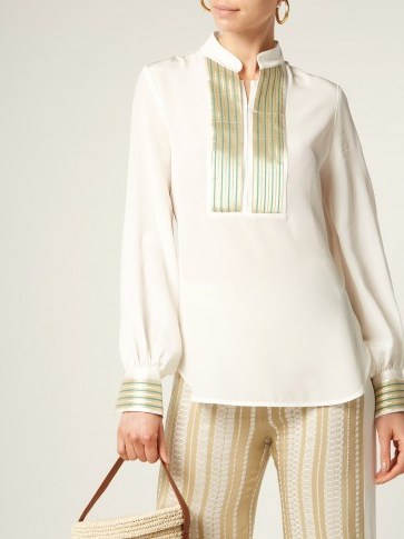 ZEUS + DIONE Mira jacquard-trimmed silk blouse ~ metallic panel blouses - flipped