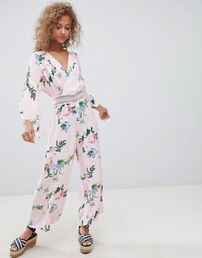 Miss Selfirdge Floral Lace Insert Jumpsuit | pink boho jumpsuits - flipped