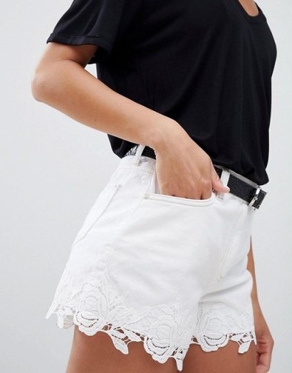 Miss Selfridge Crochet Hem Denim Short | white floral hem shorts - flipped